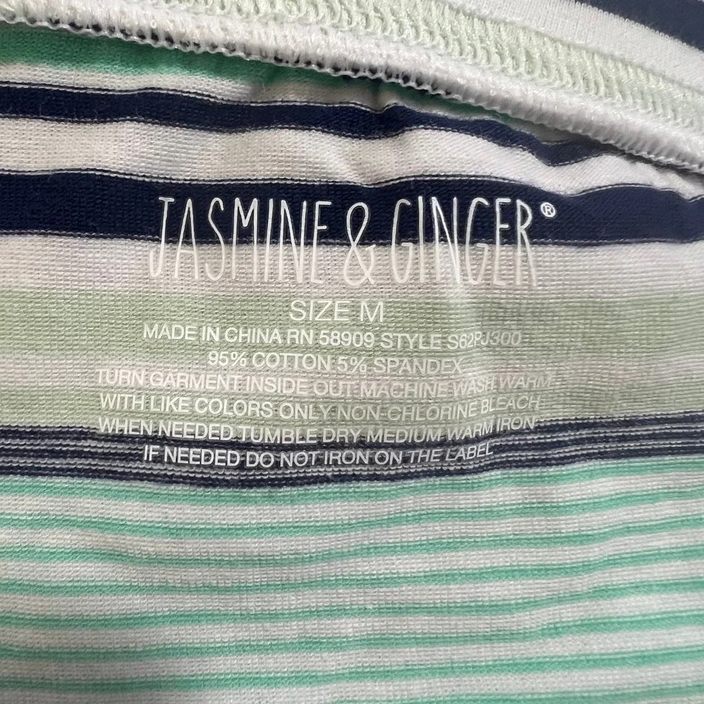 Jasmine & Ginger Womens Pajama Pants‎ Medium Green Navy Striped Cotton S62PJ300